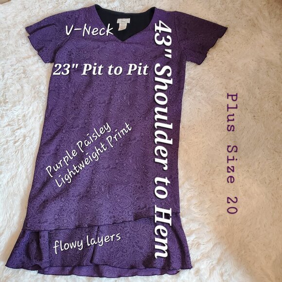 STUDIO C Vintage Purple Paisley V-Neck Butterfly Sleeve Flowy Dress, Size 20 - Picture 2 of 7